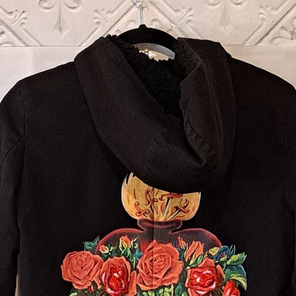 Happiness Made in Italy Embroidered Heart Mid Length Coat Whimsical Gothic Style - Picture 11 of 14